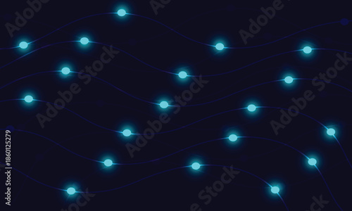 Abstract Blue Data Network Background with Glowing Nodes and Digital Connections