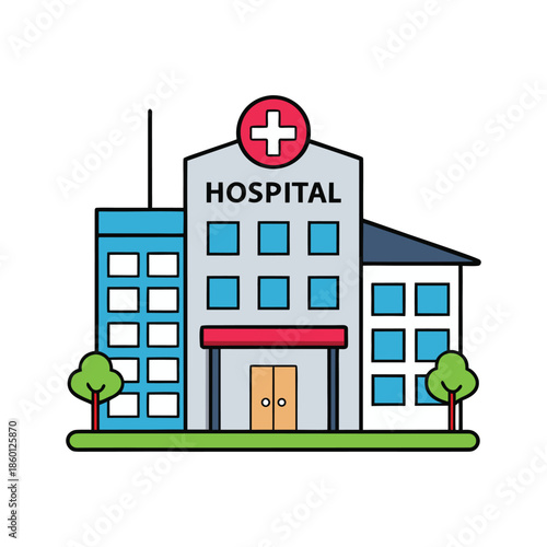 Modern Healthcare Hospital Building Vector Illustration