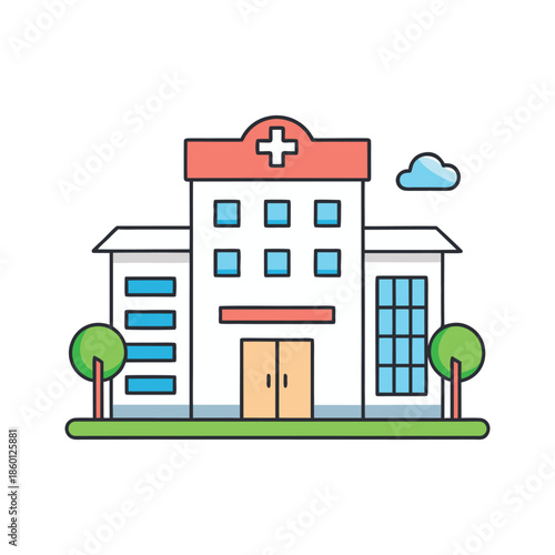 Modern Healthcare Hospital Building Vector Illustration
