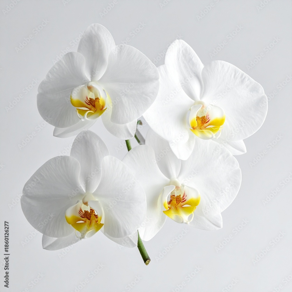 Obraz premium Elegant White Orchid Flowers on a Light Gray Background