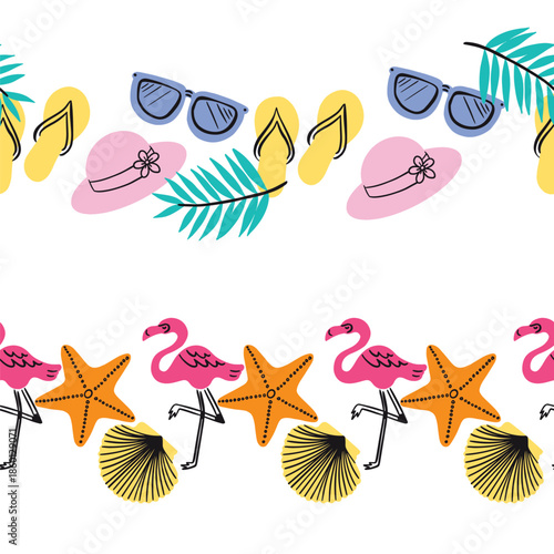 Summer Objects Vector Seamless Horizontal Borders Set