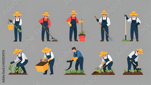 Farmer Gardening Activities Isometric Illustration Set