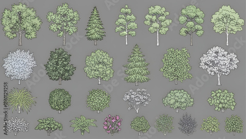 set of isometric trees, axonometric trees