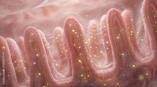 Intestinal Villi with Microorganisms.