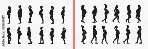 pregnant woman silhouettes vector, maternity body clipart, pregnancy stages svg, mother illustration, female body graphics, black pregnancy silhouettes, healthcare vector art, motherhood design, pregn