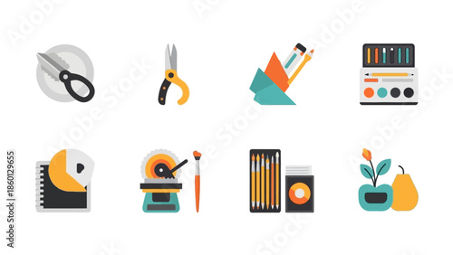 Icons representing a selection of art and design related tools.


