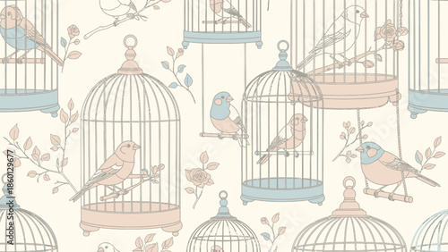 Vintage Pastel Birdcage Pattern.

