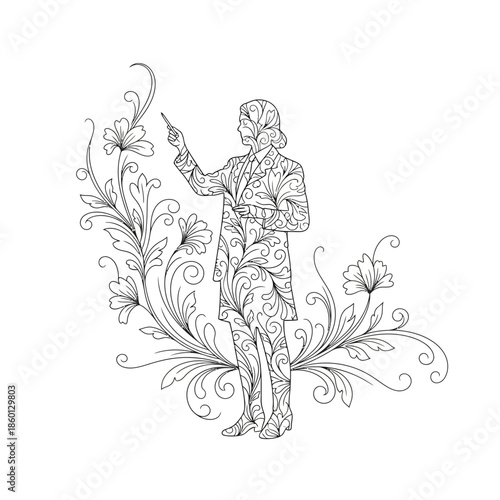 Wallpaper Mural Elegant Man in Ornate Suit with Floral Flourishes. Torontodigital.ca
