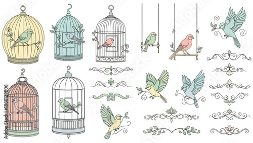 Vintage Birds and Cages: A Colorful, Decorative Collection.

