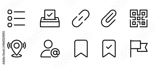 ui interface outline icon set list ballot qr bookmark location user flag vector symbol design