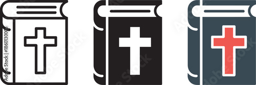Bible book with christian cross icon vector design holy scripture symbol religious text