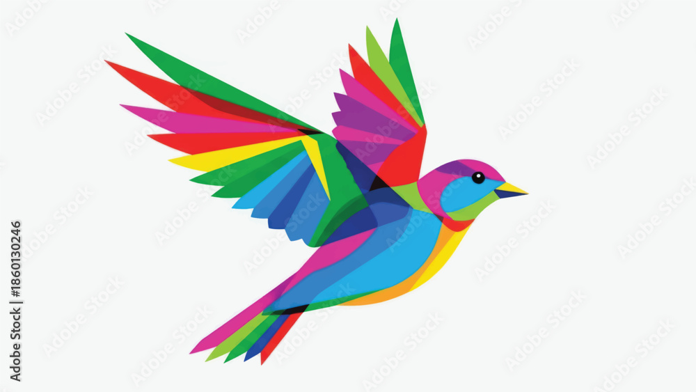 Obraz premium Vibrant Rainbow Hummingbird in Dynamic Flight Illustration.