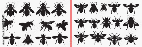 bee silhouettes vector, insect clipart, flying bee svg, nature insect illustration, pollinator graphics, black bee silhouettes, wildlife vector art, insect shape design, bee collection, insect silhoue
