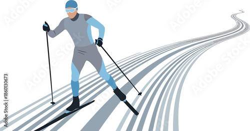 Dynamic illustration of an athlete gracefully gliding on cross-country skis, embracing the snowy winter landscape with power and endurance