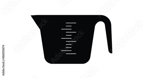 Minimalist black silhouette icon representing a kitchen measuring cup with etched volume markings for liquid or dry ingredient accuracy in cooking and baking preparation tasks