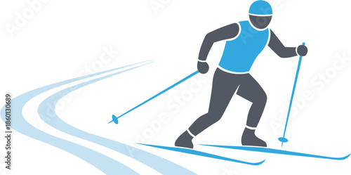 An illustration of a skier gliding on a snowy track during a winter sport
