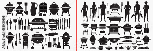 kitchen utensil silhouettes vector, cooking tools clipart, cutlery svg, kitchenware illustration, food prep graphics, black utensil silhouettes, culinary vector art, kitchen icon design, utensil shape