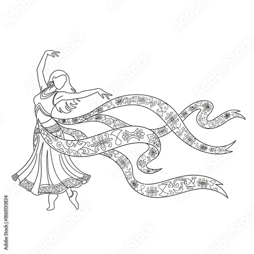 Elegant Dancer with Flowing Decorative Ribbons.