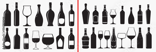 liquor bottle silhouettes vector, alcohol bottle clipart, spirits bottle svg, bar drink illustration, wine whiskey graphics, black liquor silhouettes, beverage vector art, bottle icon design, alcohol 