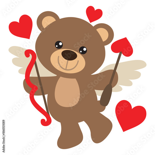 Valentine  cupid bear holding bow and arrow  vector cartoon illustration