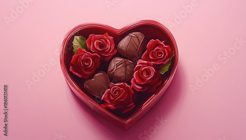 Heart-shaped box of chocolates with roses