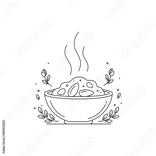 Steaming Bowl of Nutritious Oatmeal with Nuts and Berries.