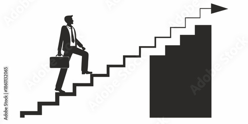 Minimalist Silhouette of a Businessperson Climbing Abstract Steps Symbolizing Success and Career Advancement