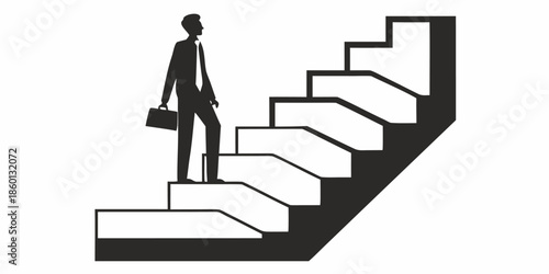 Professional Silhouette of an Individual Climbing Abstract Stairs to Represent Personal Growth and Business Success