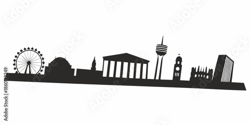 Urban Landscape Silhouette of a City Skyline Reflected on the Ground Plane Minimalist Style