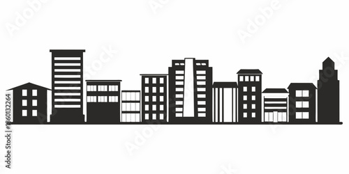 Comprehensive City Skyline Silhouette Including Residential Apartments and Commercial Skyscrapers