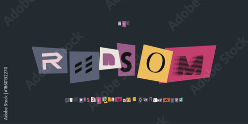Paper Font Logo Alphabet Vector Collage Letter Set Modern Typography, Note Typographic Design for Title Text, Ransom Poster Headline, Type Symbol Logotype, Magazine Cutout Fonts. Vector Typeface