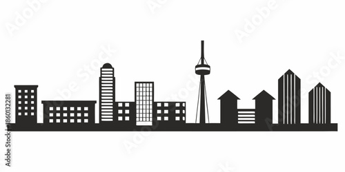 Urban Cityscape Silhouette Featuring Mixed Architecture of Residential and Business Districts