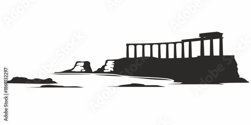 Scenic Silhouette of Coastal Rock Formations Overlooking the Ocean Horizon for Nature Backgrounds