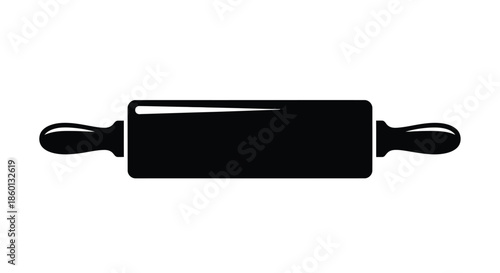 Simple black silhouette icon representing a classic wooden rolling pin used for flattening dough in baking and pastry preparation across various culinary contexts is prominently displayed