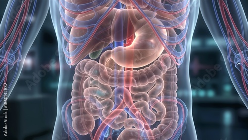 Transparent Human Body Digestive System Anatomy.