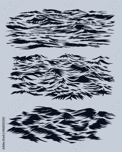 Ocean Waves. Sea Wave Set Blue Water Set Illustrations