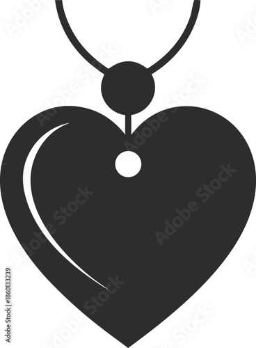 Black heart pendant necklace isolated on transparent background, Vector, illustration