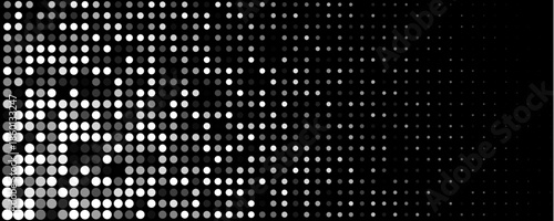 Abstract Halftone Dots Background, Circles Shimmer Patter, Black Gray White Gradient with glowing effect, Minimal Modern Tech Texture For Banners, Web, And Print. Vector Backdrop