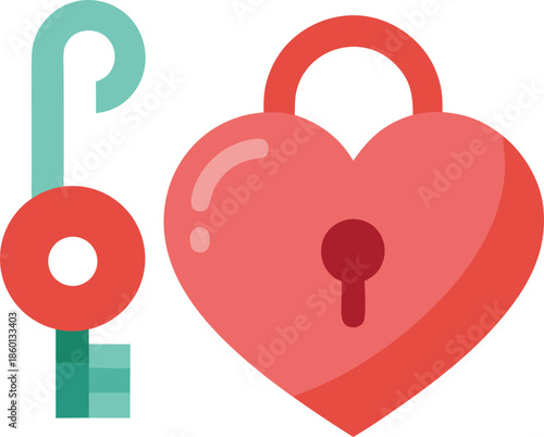 Unlocking love with a key isolated on transparent background, Vector, illustration
