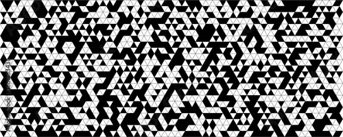 Triangle mosaic pattern, random fill, stark contrast, bold vibe. Abstract geometry triangular texture for tech, data, coding. Use for wallpaper, packaging, branding, web, print. Vector illustration