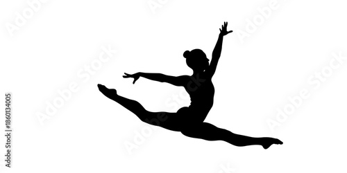 Elegant dancer in dynamic leap against white background