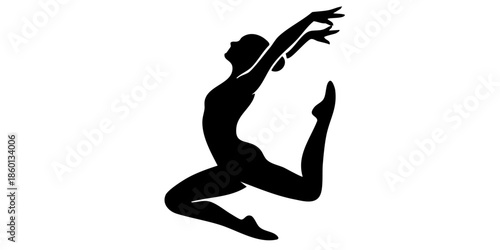 Elegant dancer in dynamic leap on white background