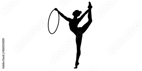 Dancer in elegant pose with hula hoop in hand performing