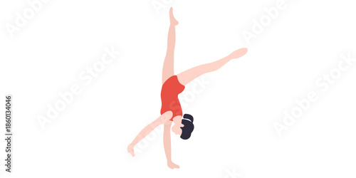 Flexible woman doing handstand with one leg raised high