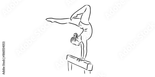 Female gymnast performing balance beam routine with precision