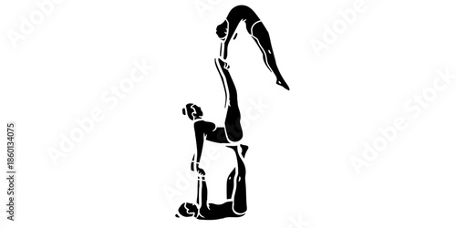 Stunning acrobatic duo performing dynamic yoga pose together