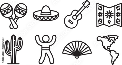 Collection of traditional mexican holiday symbols and cultural elements for cinco de mayo events