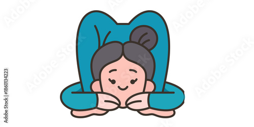 Cute cartoon woman relaxing in lotus position with happy face