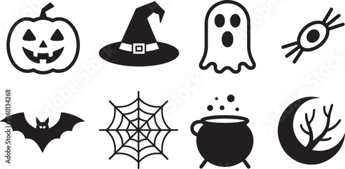 Simple black silhouette icons representing traditional autumn holiday symbols set for seasonal design