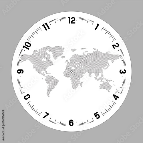Vector wall clock face with world map.